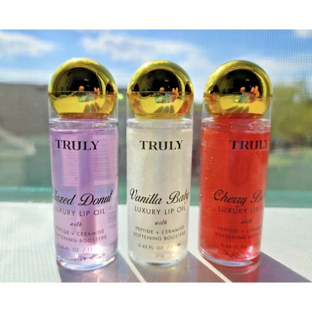 3 PACK Truly GLAZED DONUT, VANILLA, CHERRY Luxury Lip Oil Softening Boosters NEW